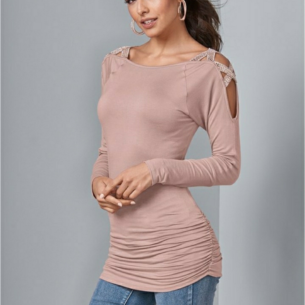 Womens rhinestone embellished top